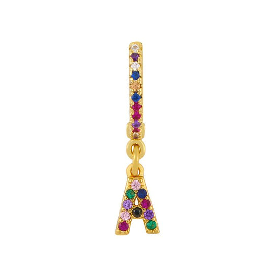 ZIRCONIA LETTER HOOP EARRING GOLD - Fashion Look